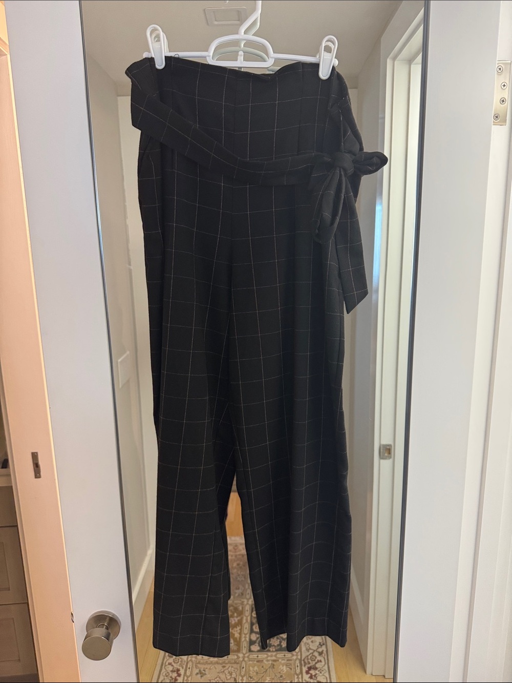1. State Black Windowpane High-Waist Tie-Waist Wide Leg Pants
